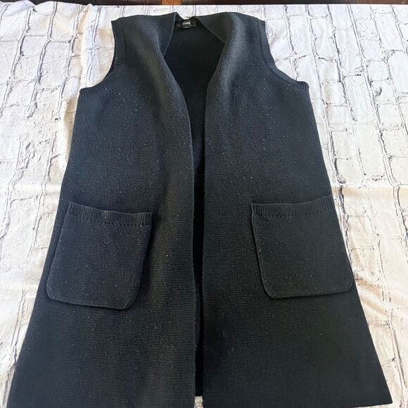 J. Crew Long Knit Vest-Jacket Wool Blend Black Cardigan Preppy Classic S Pockets - Picture 3 of 7